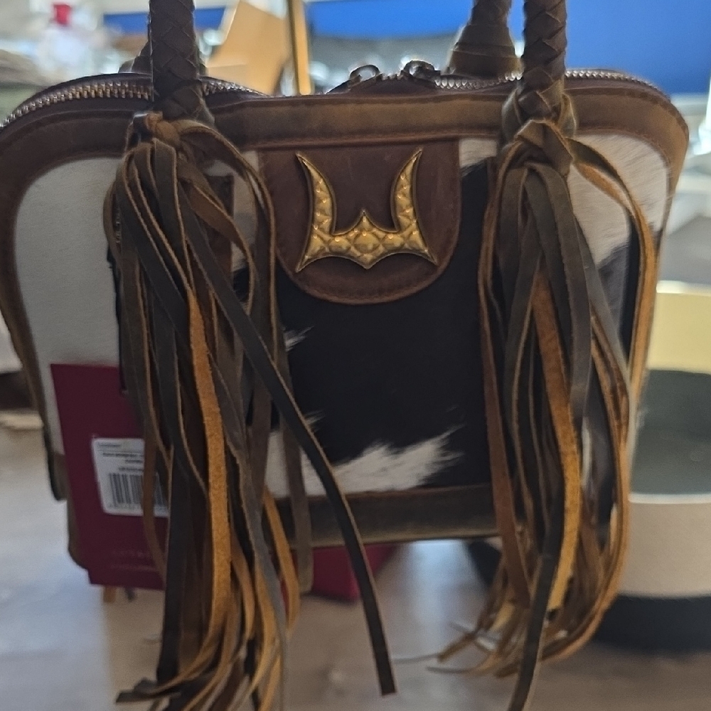 Myra Bag Black and White Cowhide Fringe Shoulder Bag - Picture 6 of 10